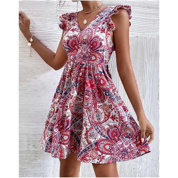Boho Paisley Print Ruffle Sleeve Dress - Picture 2 of 5